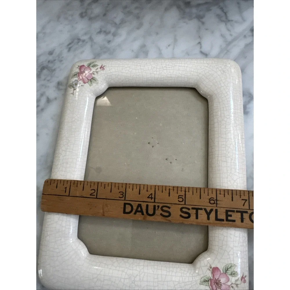 VTG Ceramic Porcelain Floral Picture Frame 5X7 Cottagecore Crackle Glaze Shabby